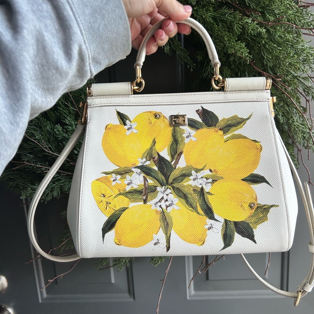 Dolce & Gabbana White and Yellow Satchel with Floral Design